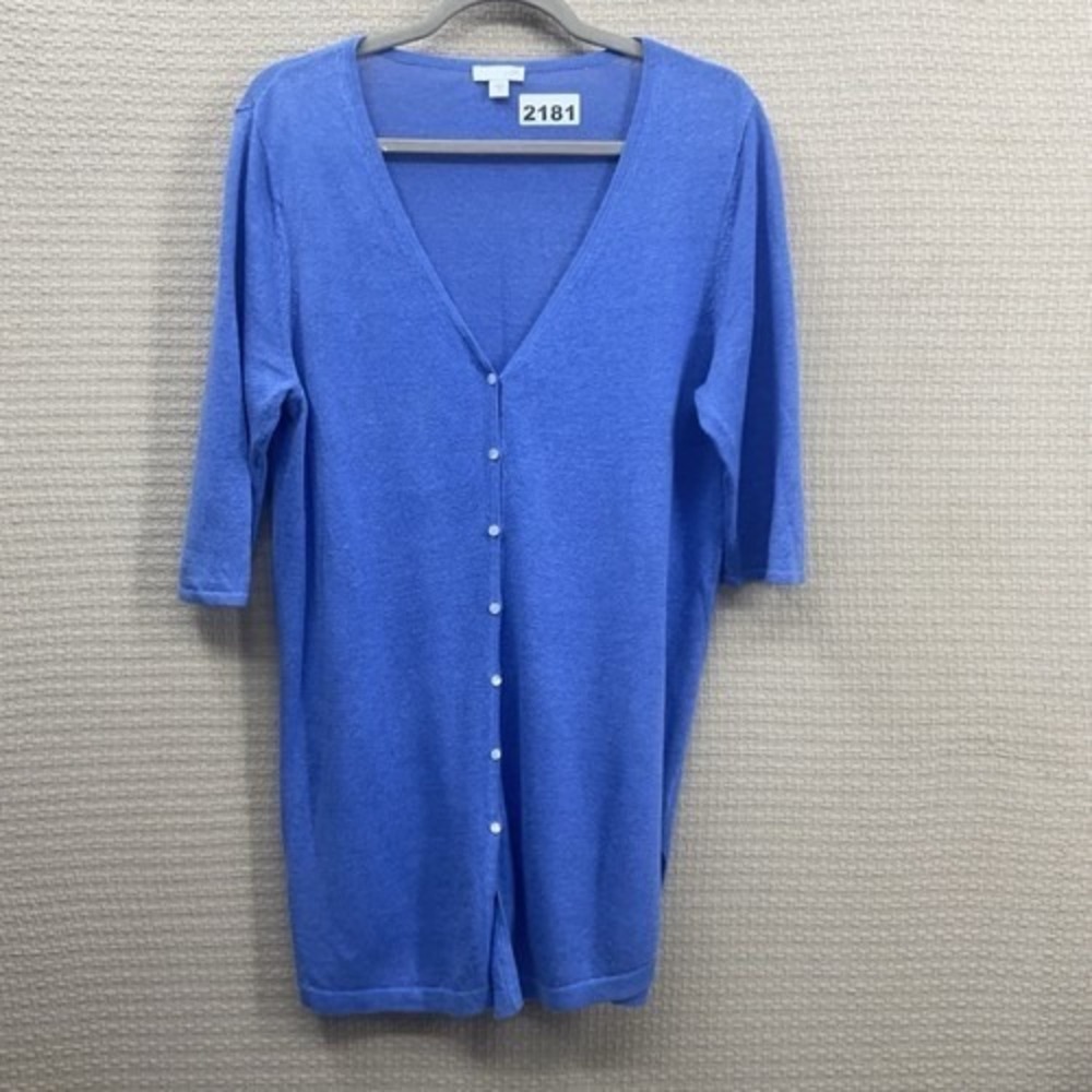 J. Jill Blue 3/4 Sleeve Button Front Cardigan Women M China Linen/Cotton/Modal